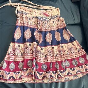 Boho Tiered Circle Skirt in Navy, Cream & Burgundy - Wrap Pakistani All Cotton